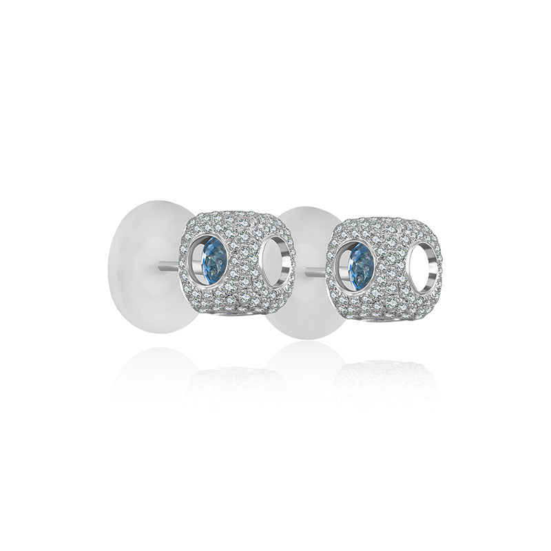 18k Gold Hollow Cube Diamond Earring With Topaz - Genevieve Collection