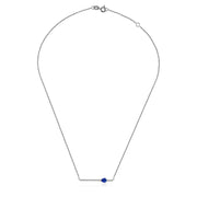 18k Gold Line Diamond Necklace with Drop Shape Sapphire - Genevieve Collection