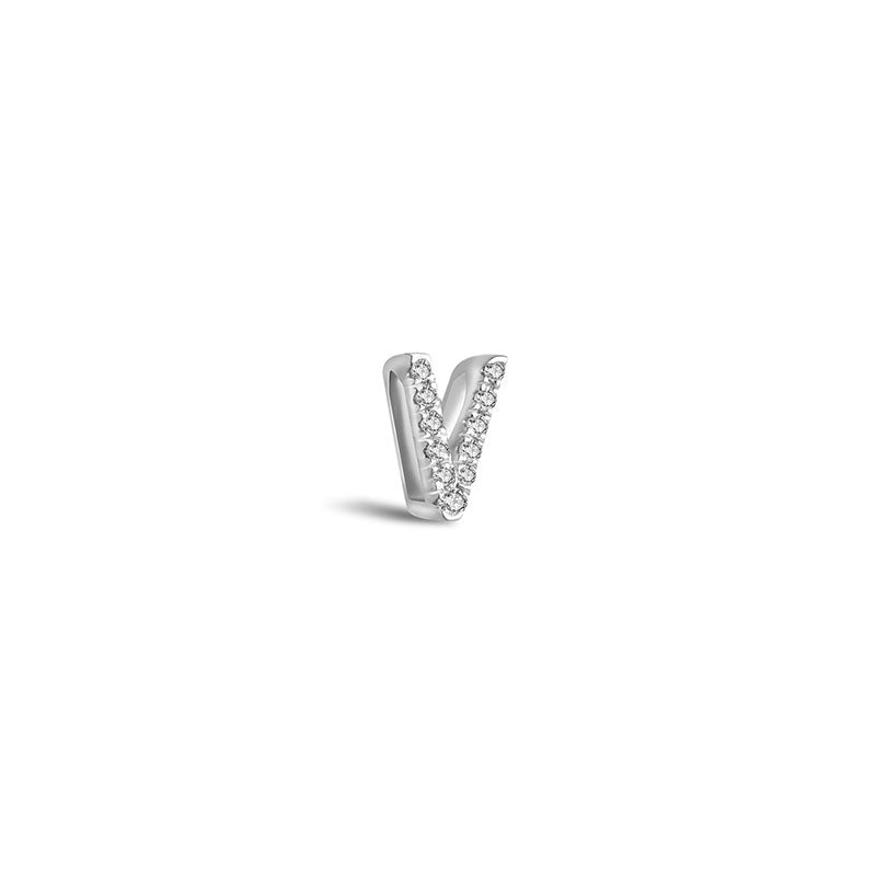 18k Gold Initial Letter "V" Diamond Pandent + Necklace - Genevieve Collection