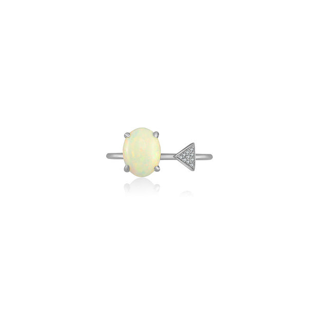 18k Gold Opal Open Diamond Ring With Arrow Shape - Genevieve Collection
