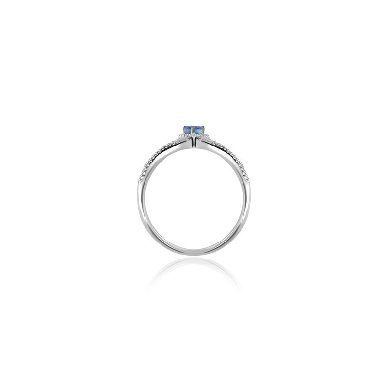 18k Gold Curve Diamond Double Ring with Drop Shape Sapphire - Genevieve Collection