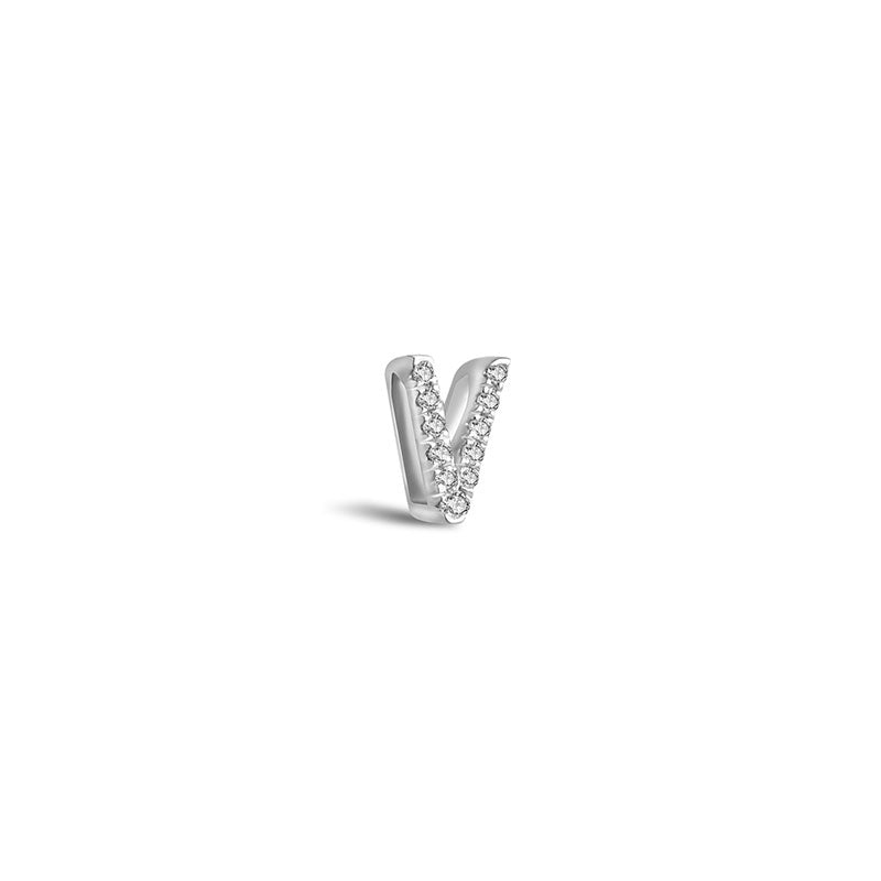 18k Gold Initial Letter "V" Diamond Pendant - Genevieve Collection