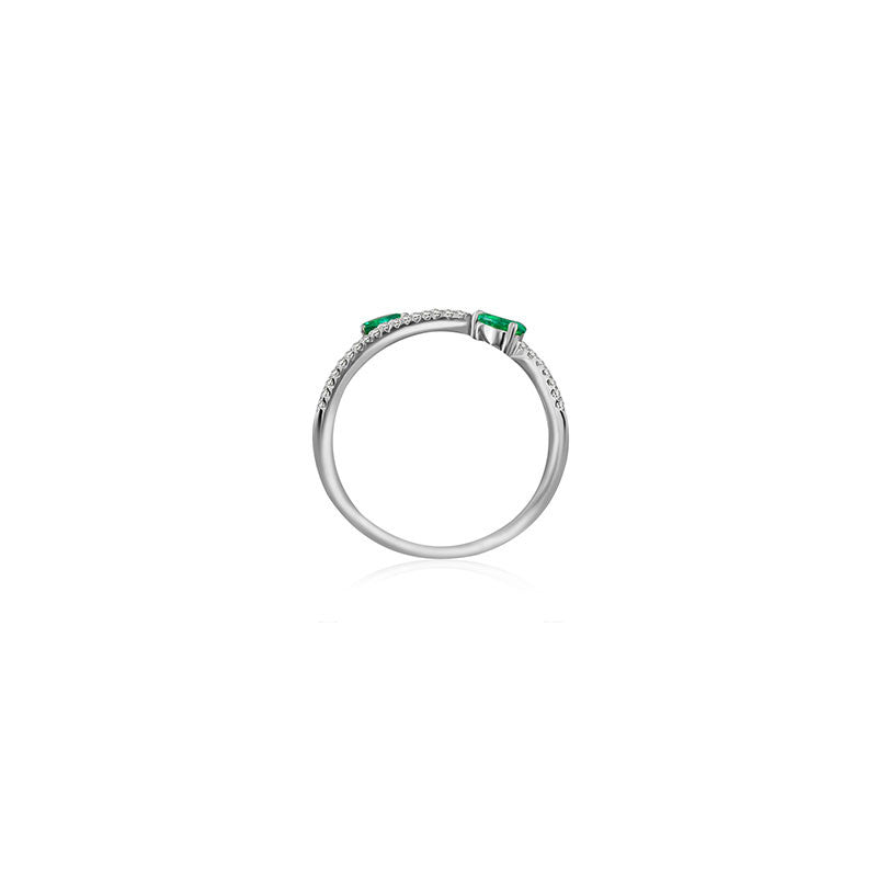 18k Gold Emerald Arrow Spiral Diamond Ring - Genevieve Collection