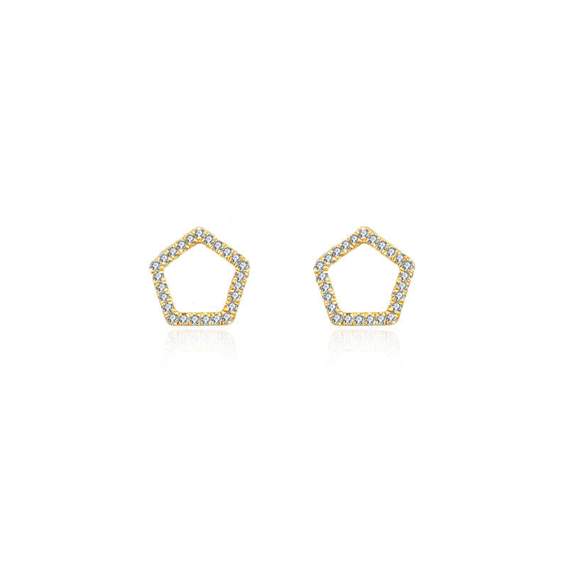 18k Gold Hollow Pentagon Diamond Earring - Genevieve Collection