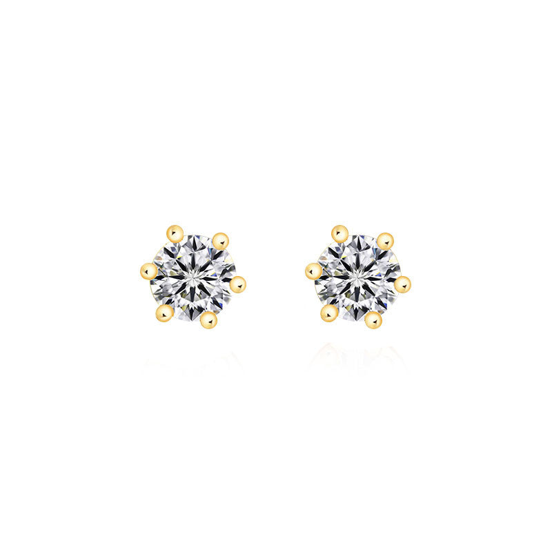 18k Gold Single Diamond Stud Earring With Six Claw Setting - Genevieve Collection