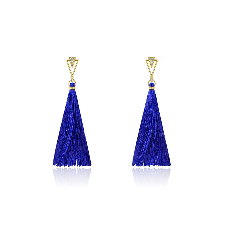 18k Gold Double Arrow Shape Tassel Diamond Earring - Genevieve Collection