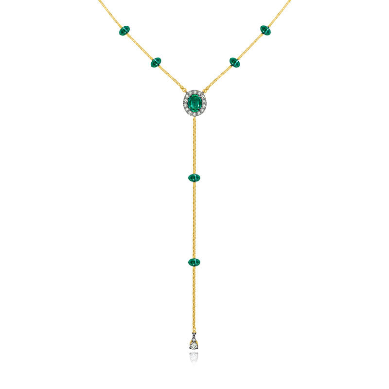 18k Gold By the Yard Emerald Dangle Necklace - Genevieve Collection