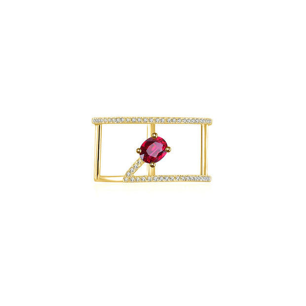 18k Gold Diamond Double Ring with Ruby - Genevieve Collection