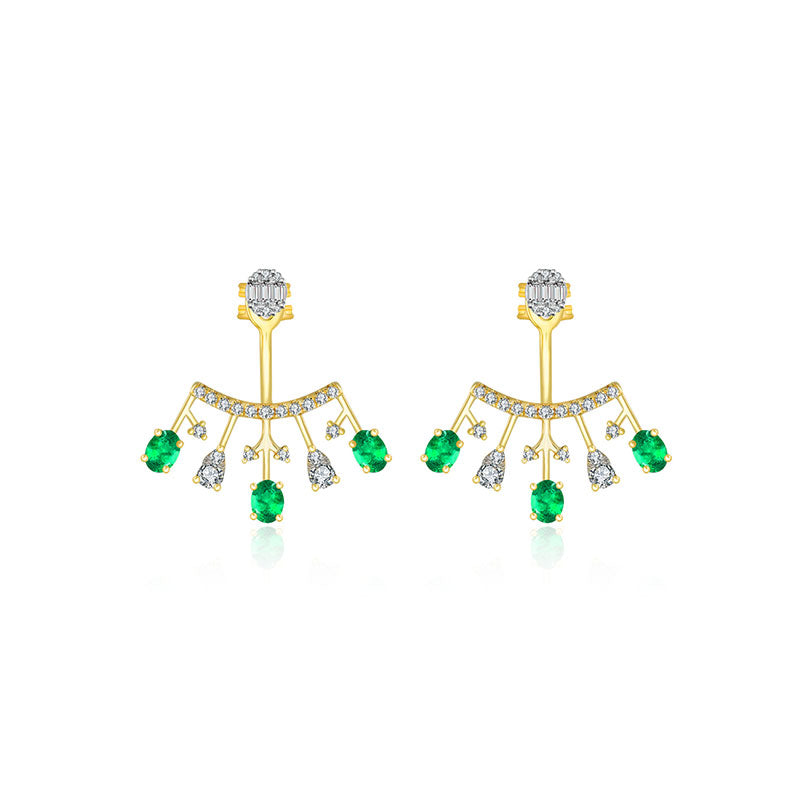 18k Gold Diamond Ear Jacket with Emerald - Genevieve Collection