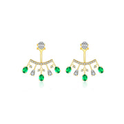 18k Gold Diamond Ear Jacket with Emerald - Genevieve Collection