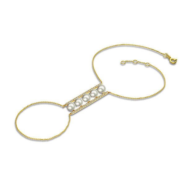 18k Gold Line Pearl 2 Way Diamond Bracelet - Genevieve Collection