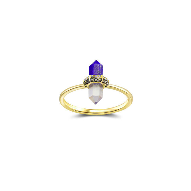 18k Gold Lapis And Quartz Diamond Ring - Genevieve Collection