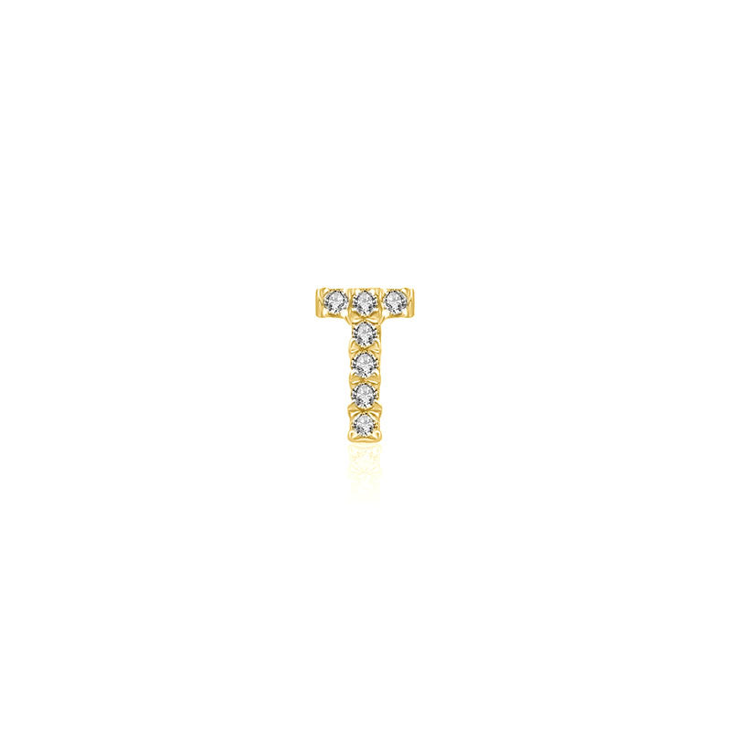 18k Gold Initial Letter "T" Diamond Pendant - Genevieve Collection