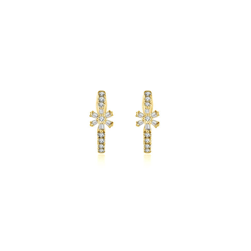 18k Gold Hoop Diamond Earring with Flower Pattern - Genevieve Collection