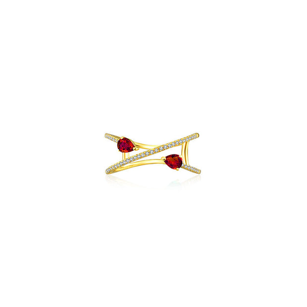 18k Gold Ruby Arrow Spiral Diamond Ring - Genevieve Collection