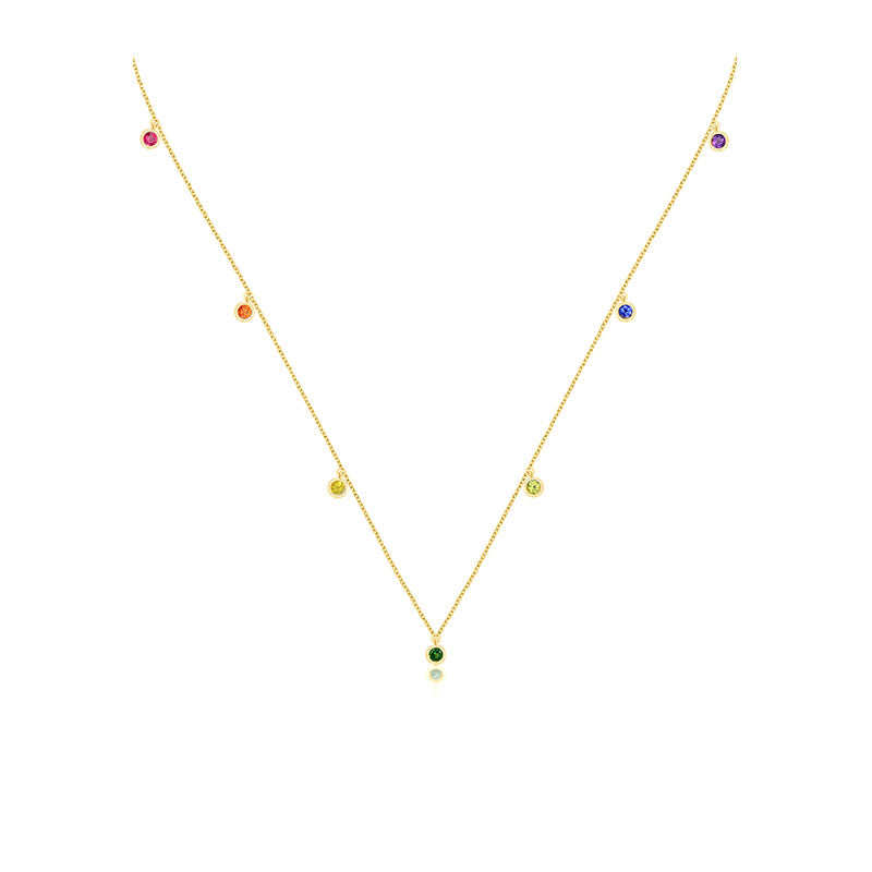 18k Gold Raindow Color Gemstone Necklace / Choker - Genevieve Collection