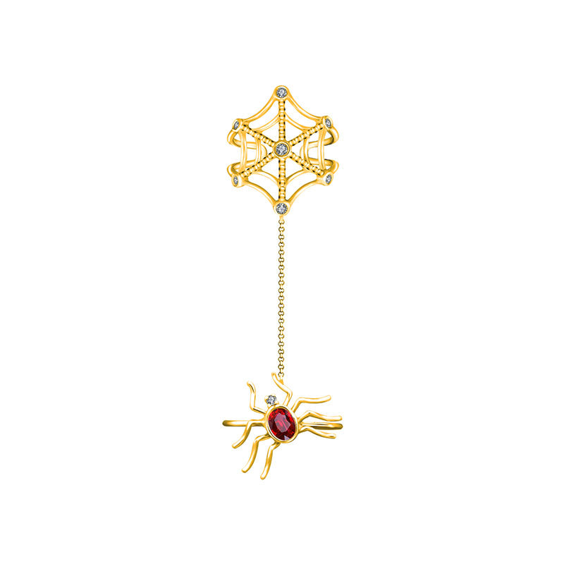 18k Gold Spider Connection Diamond Ring With Ruby - Genevieve Collection