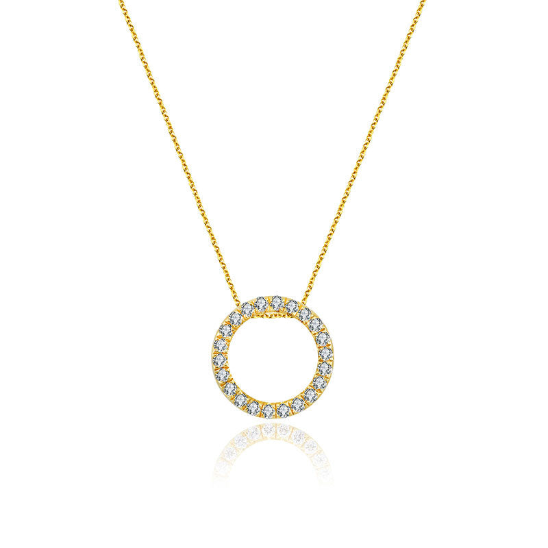 18k Gold Hollow Round Shape Diamond Necklace - Genevieve Collection