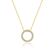 18k Gold Hollow Round Shape Diamond Necklace - Genevieve Collection