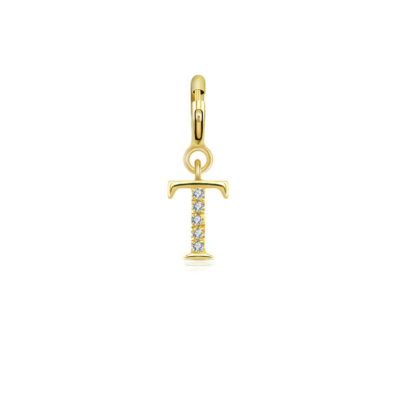 18k Gold Letter "T" Diamond Charms - Genevieve Collection
