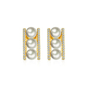 18k Gold Pearl Diamond Earring in Line Order - Genevieve Collection