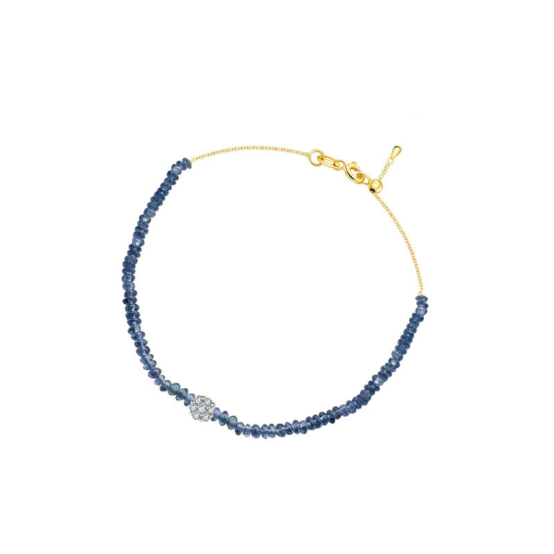 18k Gold Sapphire Beaded with Flower Shape Diamond Bracelet - Genevieve Collection