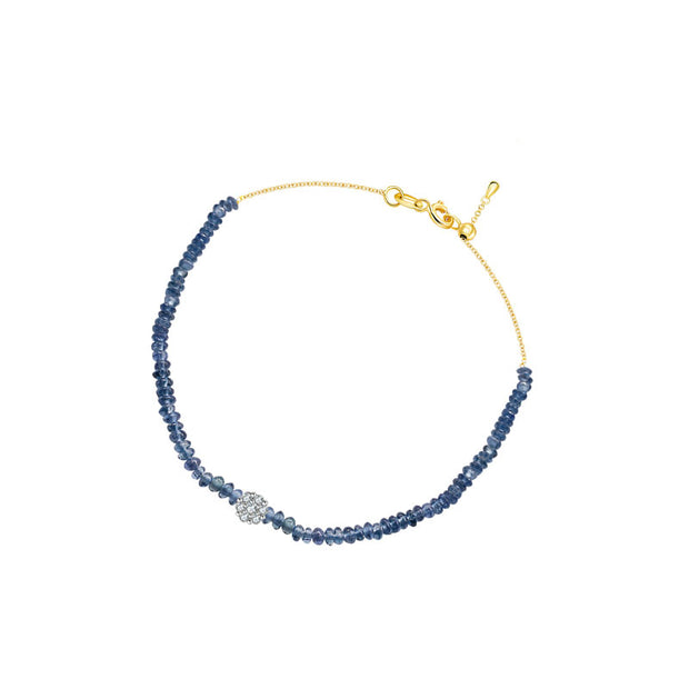 18k Gold Sapphire Beaded with Flower Shape Diamond Bracelet - Genevieve Collection