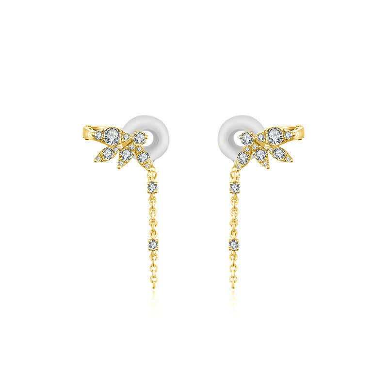 18k Gold Fan Shape Diamond Ear Cuff with Chain - Genevieve Collection