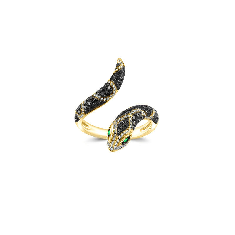 18k Gold Snake Shape Diamond Open Ring - Genevieve Collection