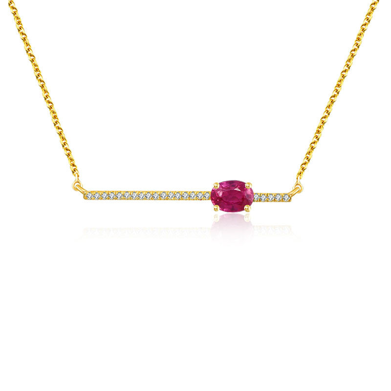 18k Gold Line Diamond Necklace with Ruby - Genevieve Collection