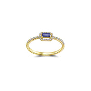 18k Gold Rectangle Shape Sapphire Ring Surrounded by Diamond - Genevieve Collection