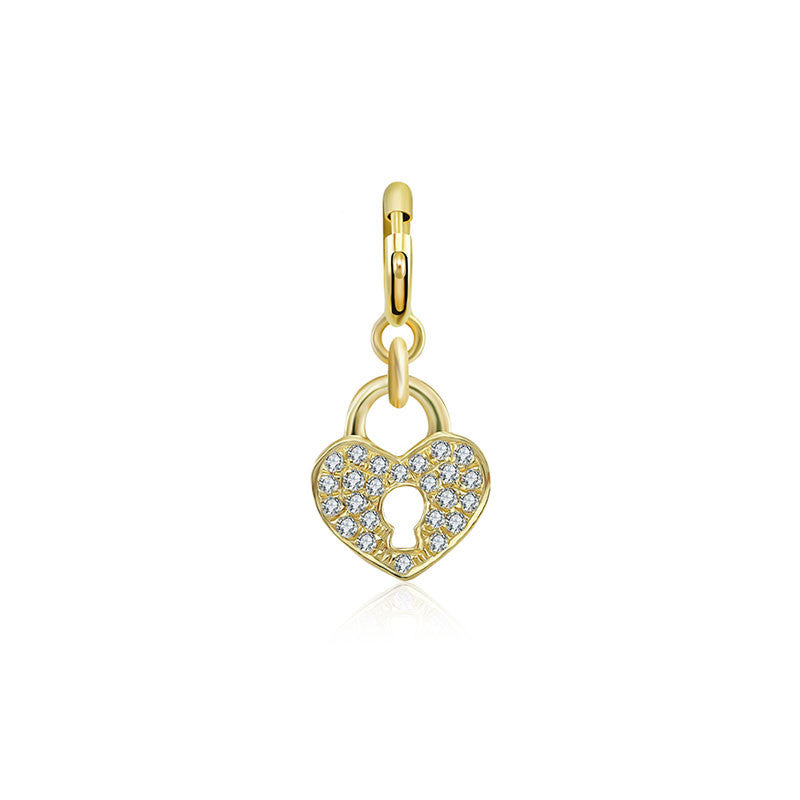 18k Gold Heart Shape Lock Diamond Charms - Genevieve Collection