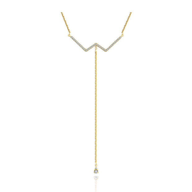 18k Gold W Shape Dangling Diamond Necklace - Genevieve Collection