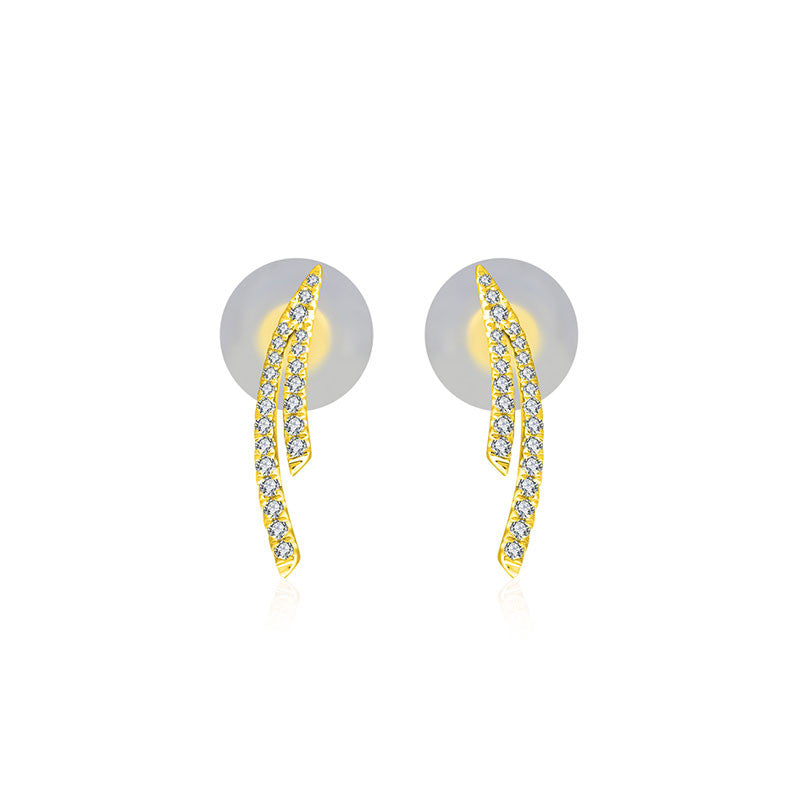 18k Gold Double Curve Diamond Earring - Genevieve Collection