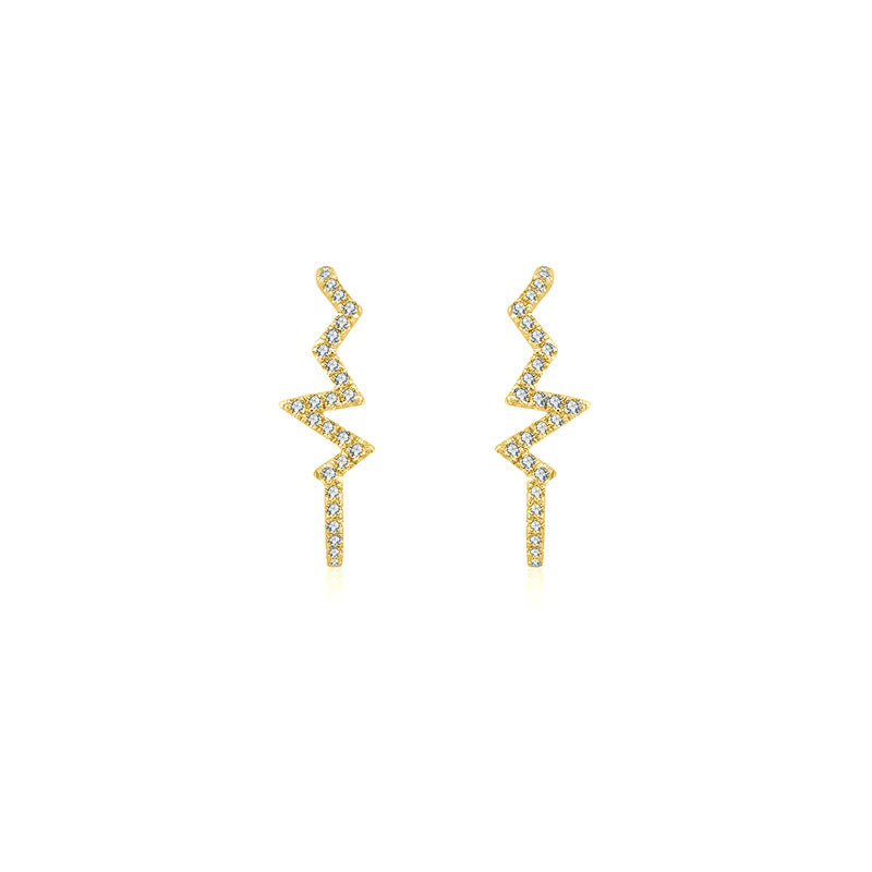 18k Gold Lightning Pattern Half Hoop Diamond Earring - Genevieve Collection