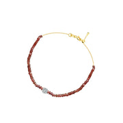 18k Gold Ruby Beaded with Flower Shape Diamond Bracelet - Genevieve Collection