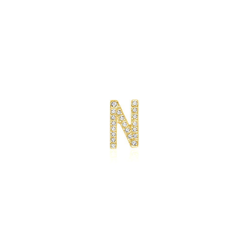 18k Gold Initial Letter "N" Diamond Pandent + Necklace - Genevieve Collection