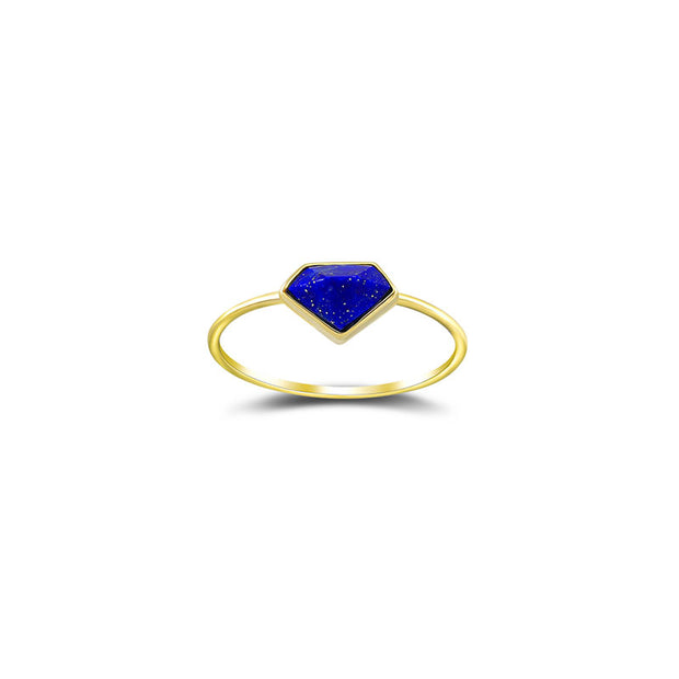 18k Gold Diamond Shape Lapis Ring - Genevieve Collection