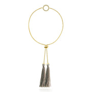 18k Gold Round Shape Diamond Bracelet with Gray Tassel - Genevieve Collection