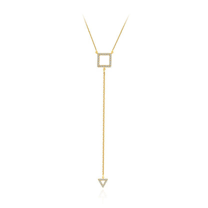 18k Gold Hollow Square Dangling Diamond Necklace - Genevieve Collection