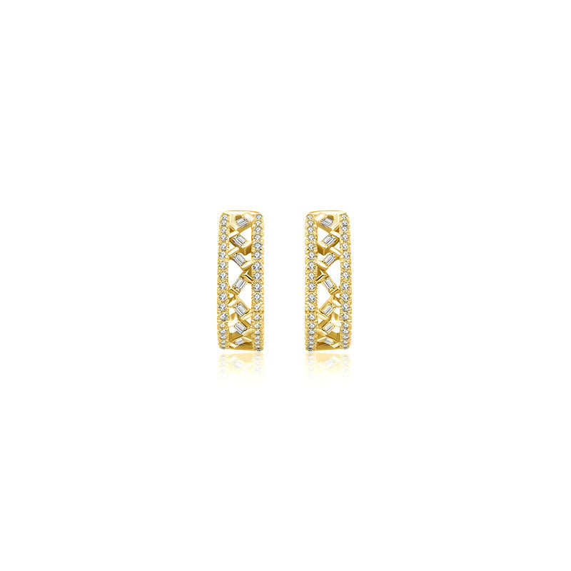 18k Gold Hoop Diamond Earring with Irregular Pattern - Genevieve Collection