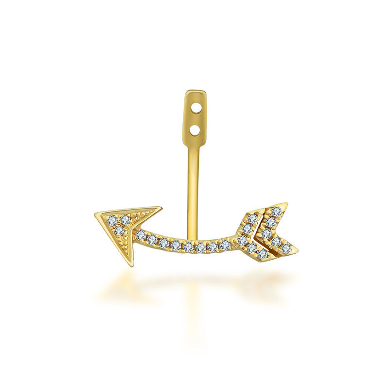 18k Gold Arrow Shape Single Earring Jacket With Round Diamond (Half Pair) - Genevieve Collection