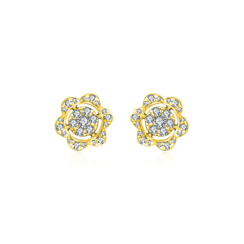 18k Gold Flower Shape Diamond Earring - Genevieve Collection