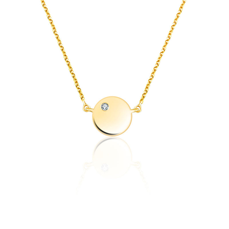 18k Gold Round Pendant Diamond Necklace - Genevieve Collection