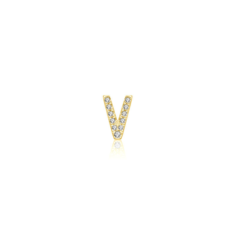 18k Gold Initial Letter "V" Diamond Pendant - Genevieve Collection