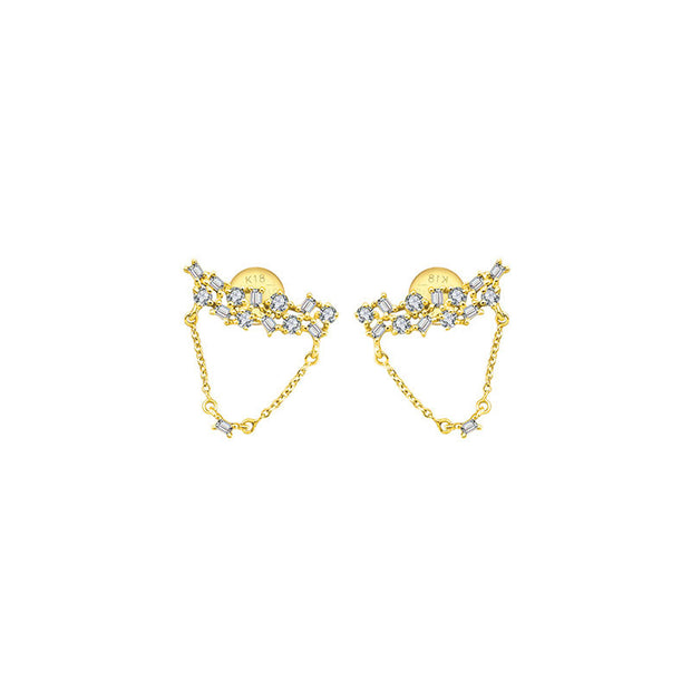 18k Gold Irregular Shape Chain Diamond Earring - Genevieve Collection