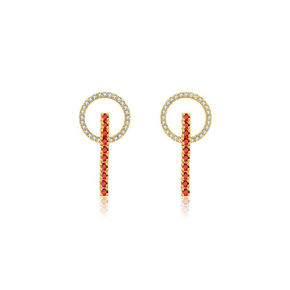 18k Gold Hollow Round Shape with Line Ruby Earring - Genevieve Collection