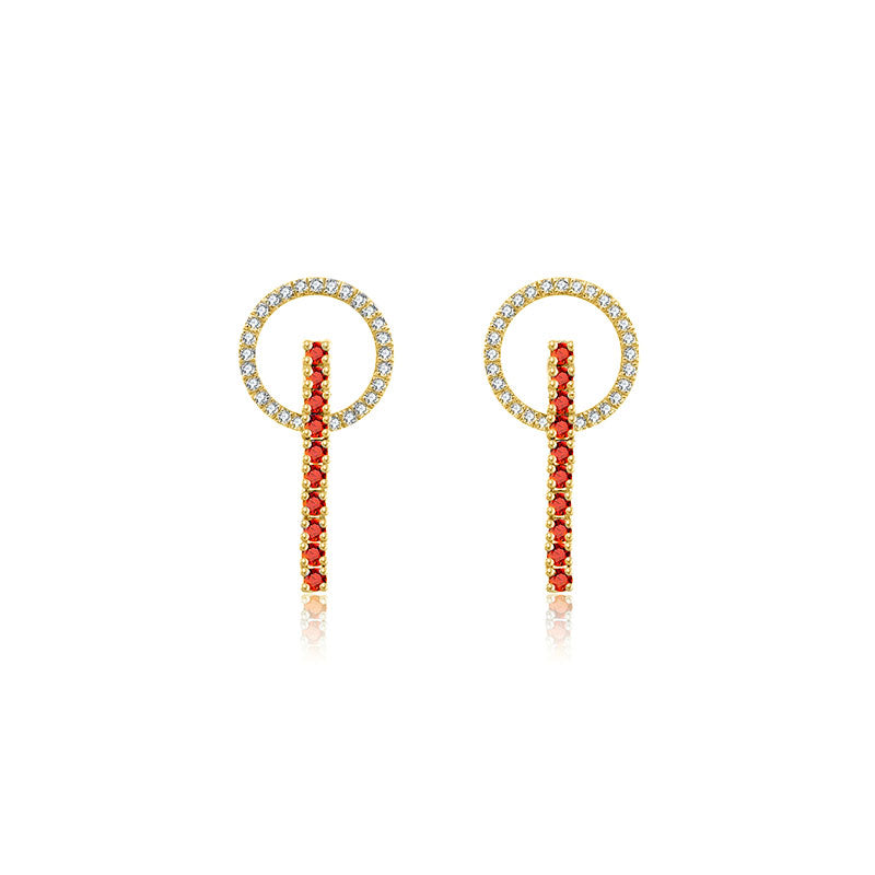 18k Gold Hollow Round Shape with Line Ruby Earring - Genevieve Collection