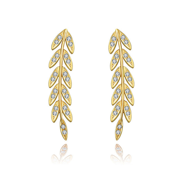 18k  Gold Diamond Greek Leaf Upward Earring - Genevieve Collection