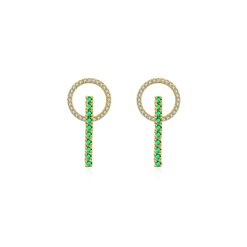 18k Gold Hollow Round Shape with Line Emerald Earring - Genevieve Collection